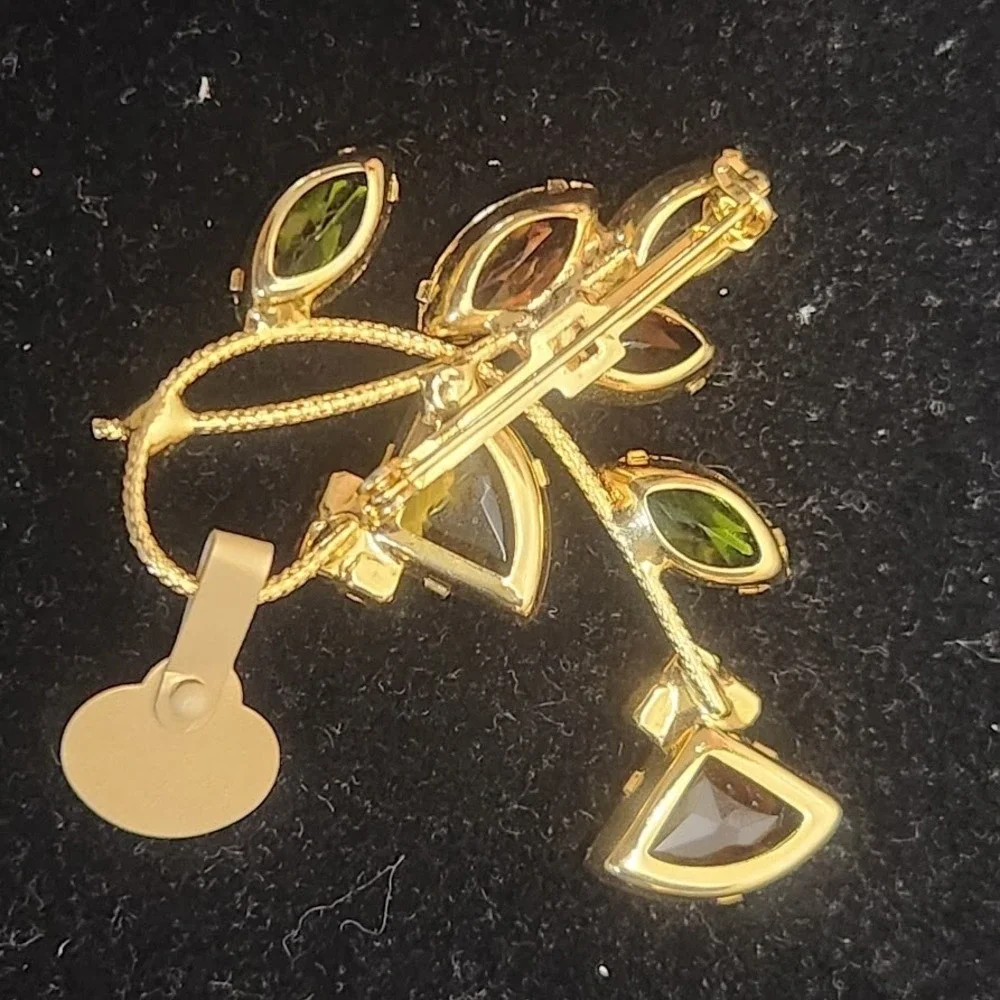 Vintage Topaz &‎ Green Pie Rhinestone Brooch/ Pin